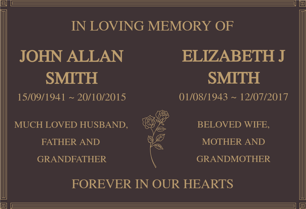 Quality Bronze Plaque Extra Design for Two Names 220mm x 150mm