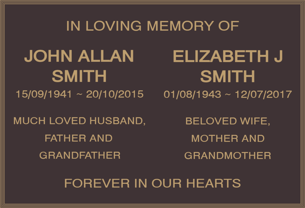 Quality Bronze Plaque Standard Design for Two Names 220mm x 150mm