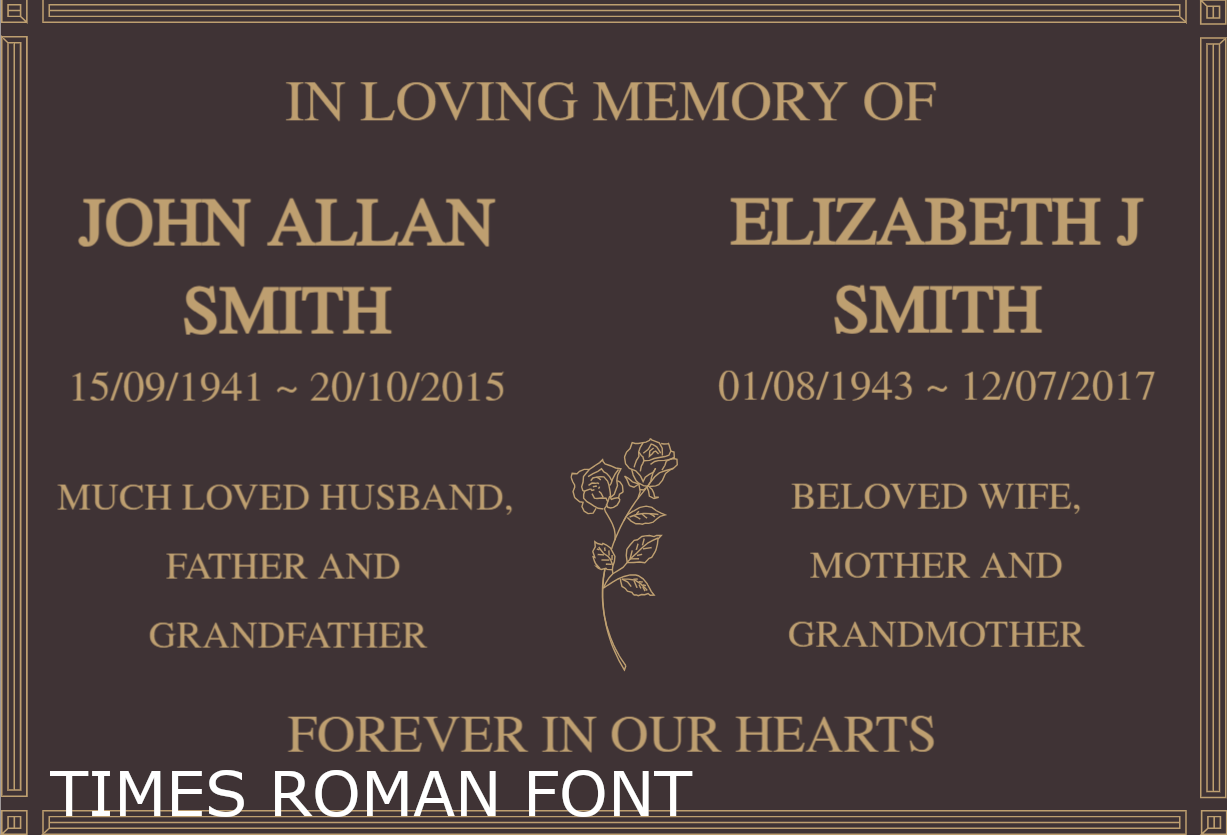 Quality Bronze Plaque Extra Design for Two Names 220mm x 150mm